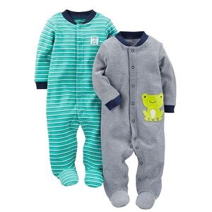 Simple Joys 2-pack Cotton Snap Footed Sleep and Play Baby sleepers-3-6M